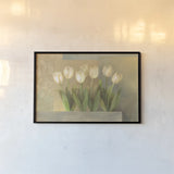 White Tulips Crop by Albena Hristova. shown as a paper print in a black flame. Available as a archival giclee rolled canvas, fine art paper, or poster print. SKU 6384i.