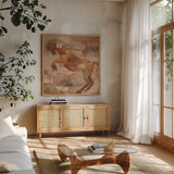 Wild and Free by Albena Hristova. Shown in a natural wood frame in a cozy modern living room. Available as an archival giclee rolled canvas, fine art paper, or poster print. SKU 14220a.