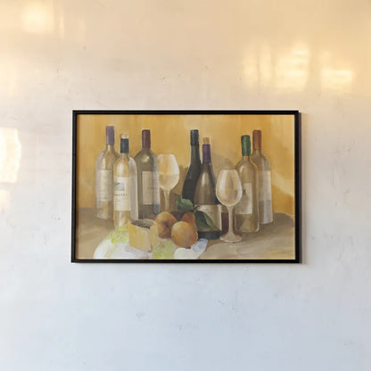 Wine and Fruit II v2 by Albena Hristova. shown as a paper print in a black flame. Available as a archival giclee rolled canvas, fine art paper, or poster print. SKU 49938i.