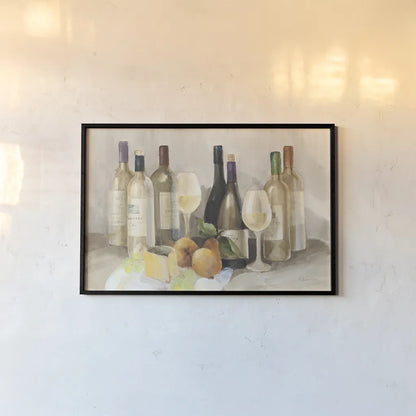 Wine and Fruit II v2 Light by Albena Hristova. shown as a paper print in a black flame. Available as a archival giclee rolled canvas, fine art paper, or poster print. SKU 51871i.