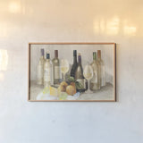 Wine and Fruit II v2 Light by Albena Hristova. shown as a paper print in a natural frame. Available as a archival giclee rolled canvas, fine art paper, or poster print. SKU 51871i.