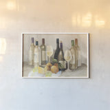 Wine and Fruit II v2 Light by Albena Hristova. shown as a paper print in a white frame. Available as a archival giclee rolled canvas, fine art paper, or poster print. SKU 51871i.