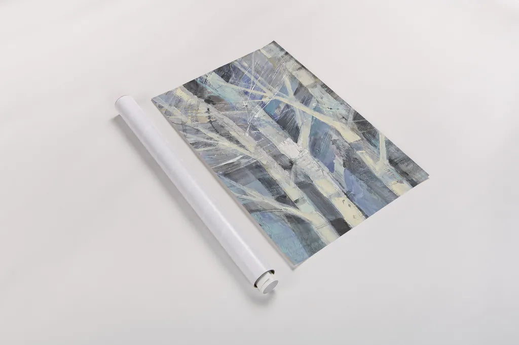 Winter Birches I by Albena Hristova. shown as a rolled paper print. Available as archival giclee rolled canvas, fine art paper, or poster print. SKU 23891h.