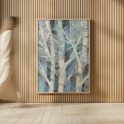 Winter Birches I by Albena Hristova. shown as over sized large wall art. Available as an archival giclee rolled canvas, fine art paper, or poster print. SKU 23891h.