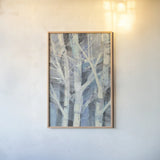 Winter Birches I by Albena Hristova. shown as a paper print in a natural frame. Available as a archival giclee rolled canvas, fine art paper, or poster print. SKU 23891h.