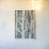 Winter Birches II by Albena Hristova. shown as a paper print in a white frame. Available as a archival giclee rolled canvas, fine art paper, or poster print. SKU 23892h.