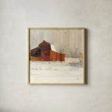 Winter on the Farm by Albena Hristova. Shown in a natural wood glass frame for a timeless modern aesthetic. Available as an archival giclee rolled canvas, fine art paper, or poster print. SKU 38926a.