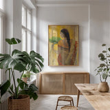 Women of the World II by Albena Hristova. shown as a print in a natural wood frame in a dining room. Available as a archival giclee rolled canvas, fine art paper, or poster print. SKU 71615h.