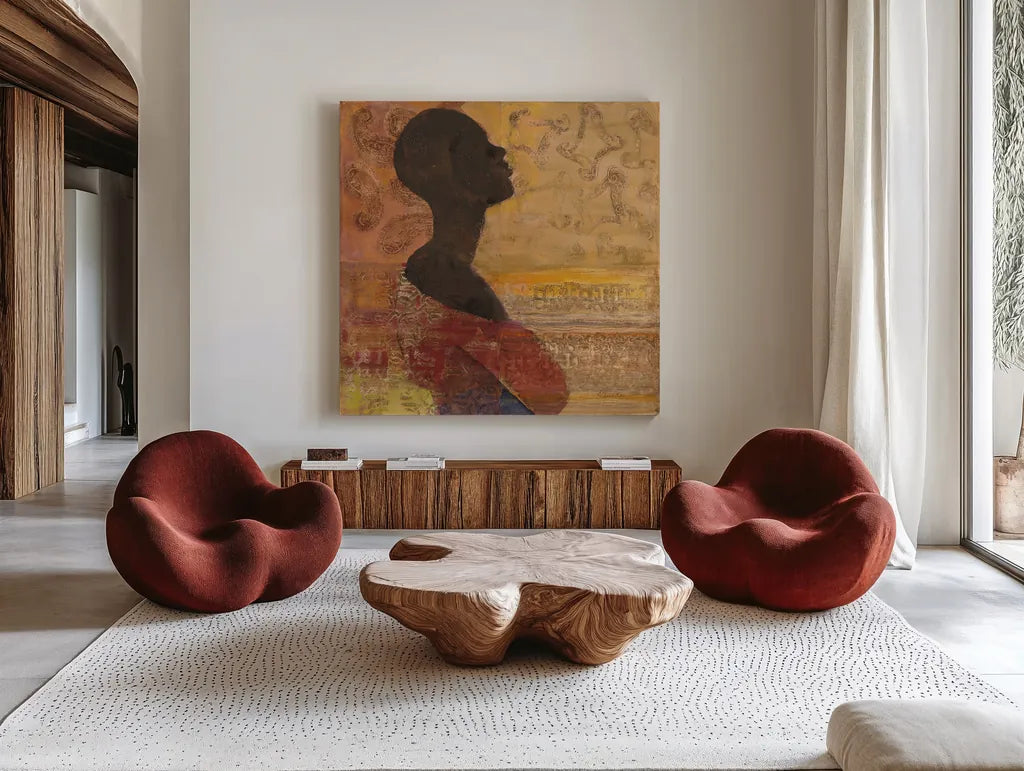Women of the World III Crop by Albena Hristova. Shown as extra-large giant wall art in a modern living room. Available as an archival giclee rolled canvas, fine art paper, or poster print. SKU 71616a.