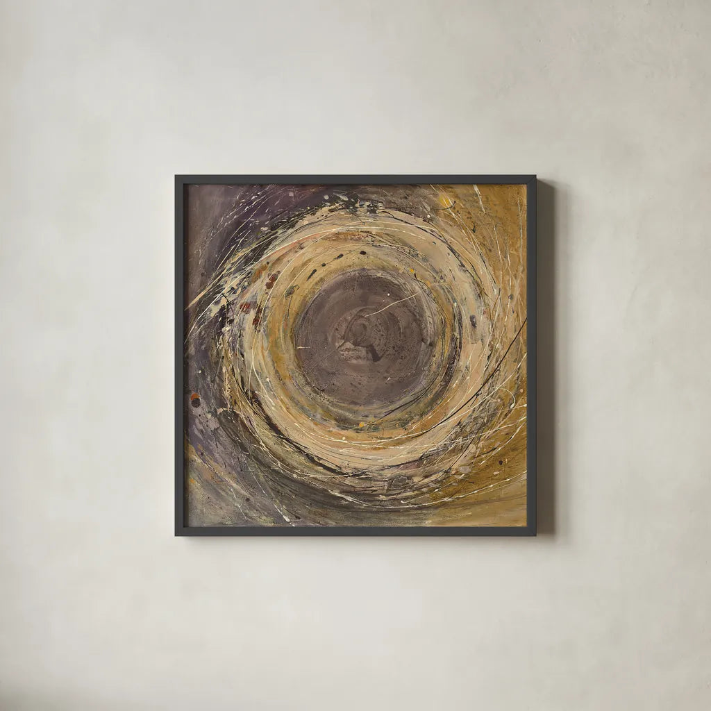 Wooden Rings by Albena Hristova. Shown in a sleek black glass frame for a contemporary gallery look. Available as an archival giclee rolled canvas, fine art paper, or poster print. SKU 25232a.