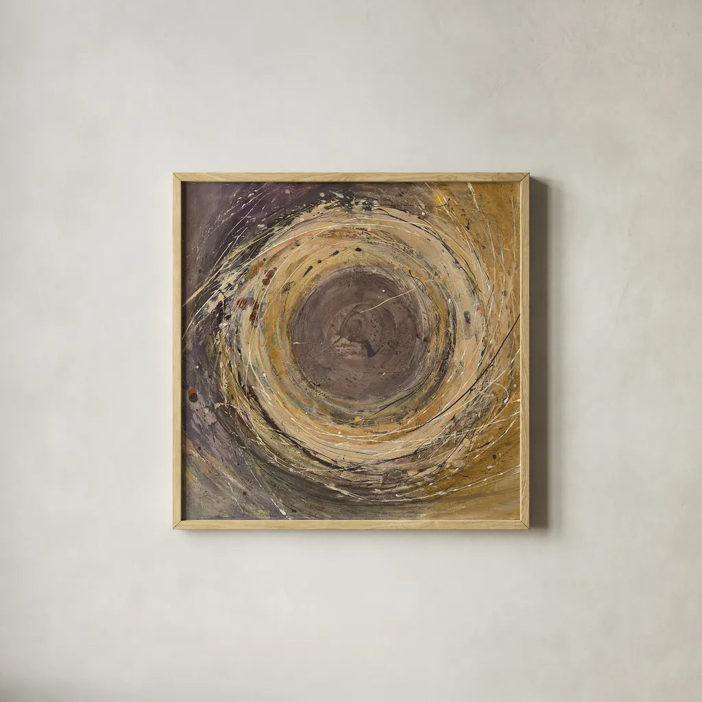 Wooden Rings by Albena Hristova. Shown in a natural wood glass frame for a timeless modern aesthetic. Available as an archival giclee rolled canvas, fine art paper, or poster print. SKU 25232a.