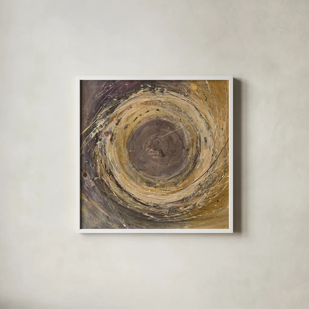 Wooden Rings by Albena Hristova. Shown in a crisp white glass frame for a clean and minimalist style. Available as an archival giclee rolled canvas, fine art paper, or poster print. SKU 25232a.