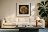Woven Beauty II on Black by Albena Hristova. Displayed in a glass frame with matte in a clean modern living room. Available as an archival giclee rolled canvas, fine art paper, or poster print. SKU 59354a.