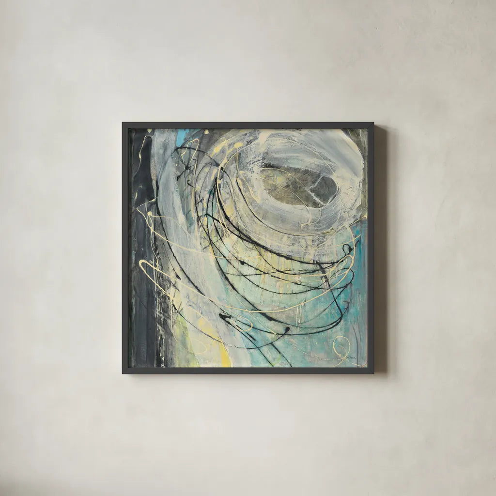 Yellow Tinted Twister by Albena Hristova. Shown in a sleek black glass frame for a contemporary gallery look. Available as an archival giclee rolled canvas, fine art paper, or poster print. SKU 46704a.