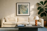 Yellow Tinted Twister by Albena Hristova. Displayed in a glass frame with matte in a clean modern living room. Available as an archival giclee rolled canvas, fine art paper, or poster print. SKU 46704a.