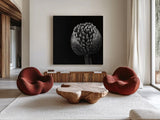 Allium II by Aledanda. Shown as extra-large giant wall art in a modern living room. Available as an archival giclee rolled canvas, fine art paper, or poster print. SKU 55259a.