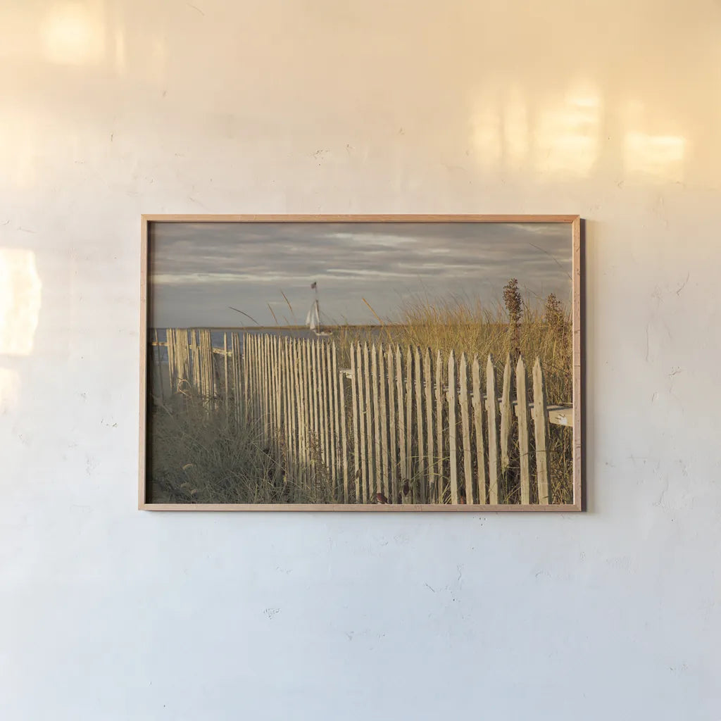 Along the Fence I by Aledanda. shown as a paper print in a natural frame. Available as a archival giclee rolled canvas, fine art paper, or poster print. SKU 46208i.