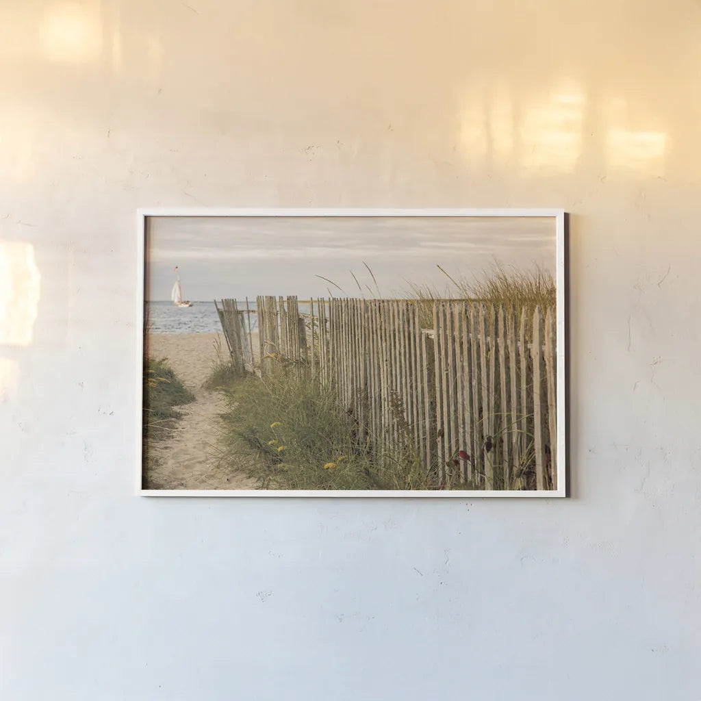 Along the Fence II by Aledanda. shown as a paper print in a white frame. Available as a archival giclee rolled canvas, fine art paper, or poster print. SKU 46209i.
