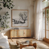 Along the Way Crop by Aledanda. Shown in a natural wood frame in a cozy modern living room. Available as an archival giclee rolled canvas, fine art paper, or poster print. SKU 37467a.