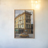 Around Town by Aledanda. shown as a paper print in a natural frame. Available as a archival giclee rolled canvas, fine art paper, or poster print. SKU 58400h.
