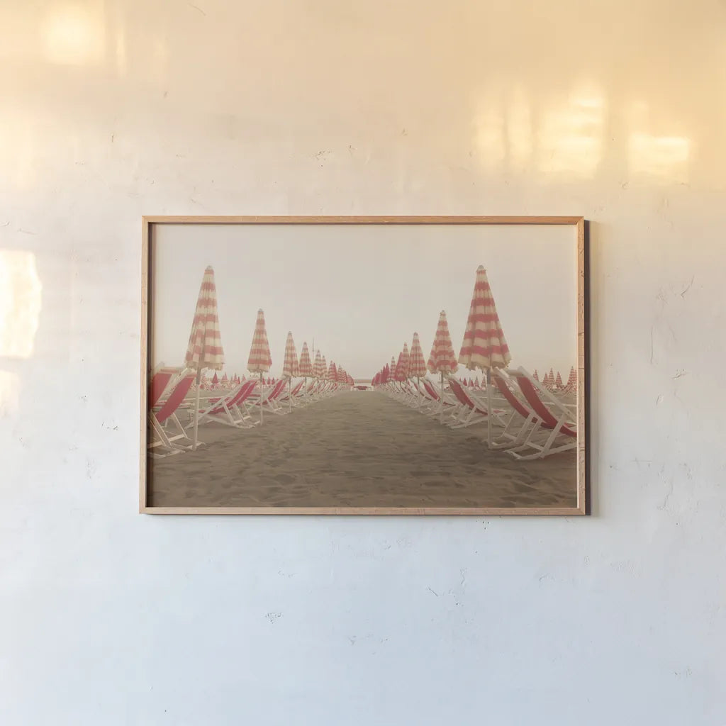 At the Beach I by Aledanda. shown as a paper print in a natural frame. Available as a archival giclee rolled canvas, fine art paper, or poster print. SKU 58385i.