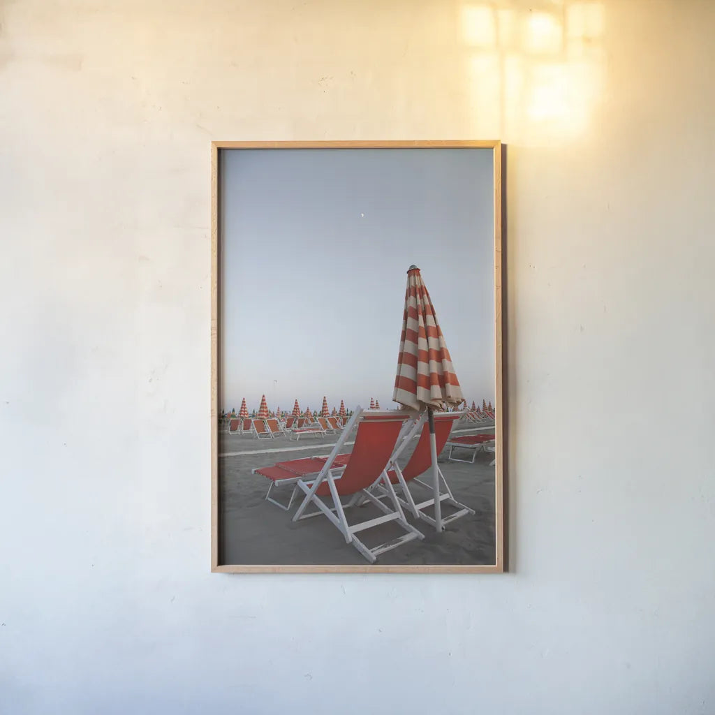 At the Beach IV by Aledanda. shown as a paper print in a natural frame. Available as a archival giclee rolled canvas, fine art paper, or poster print. SKU 58388h.