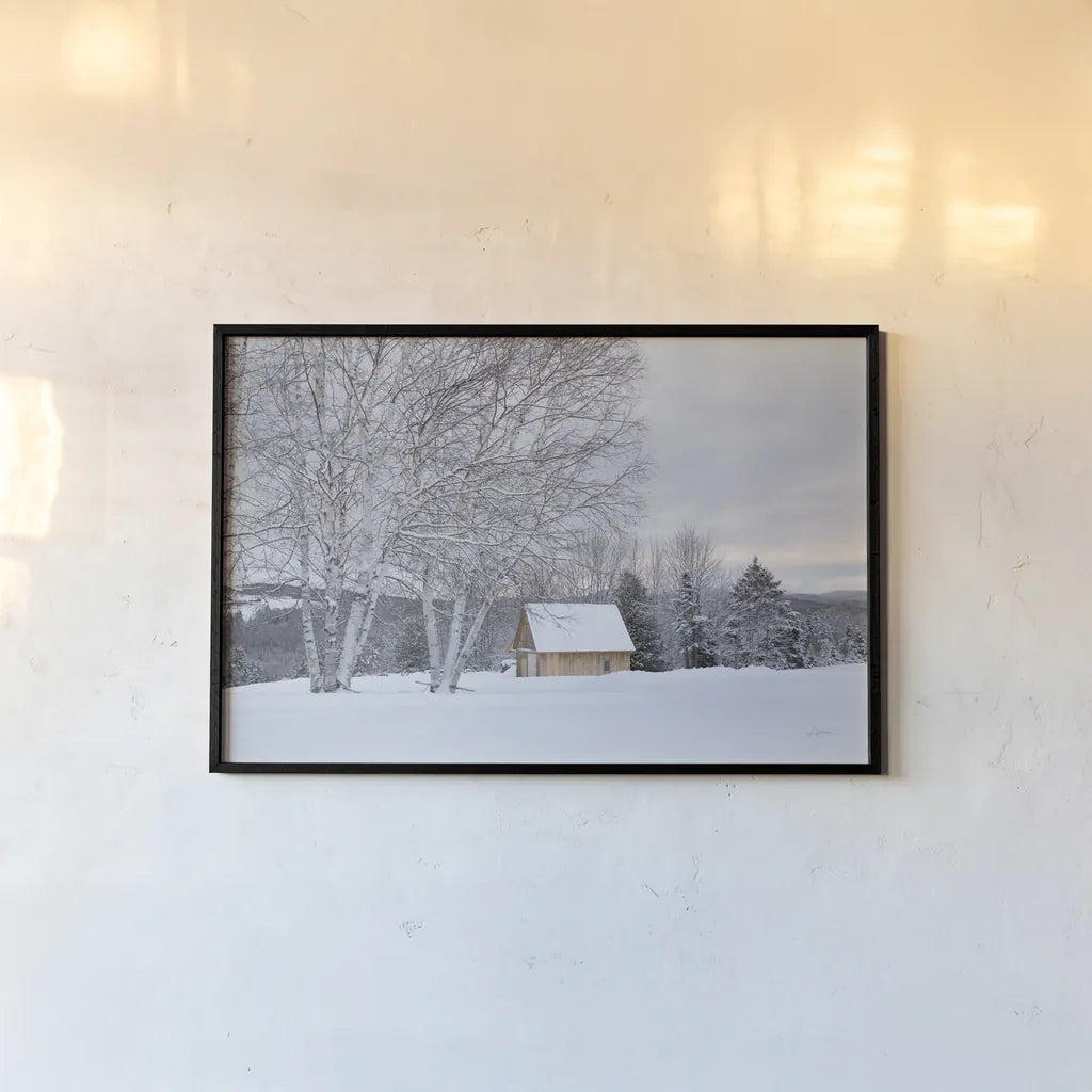 Barn with a View by Aledanda. shown as a paper print in a black flame. Available as a archival giclee rolled canvas, fine art paper, or poster print. SKU 60527i.