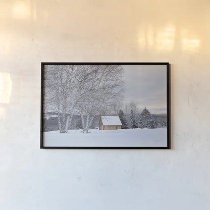 Barn with a View by Aledanda. shown as a paper print in a black flame. Available as a archival giclee rolled canvas, fine art paper, or poster print. SKU 60527i.