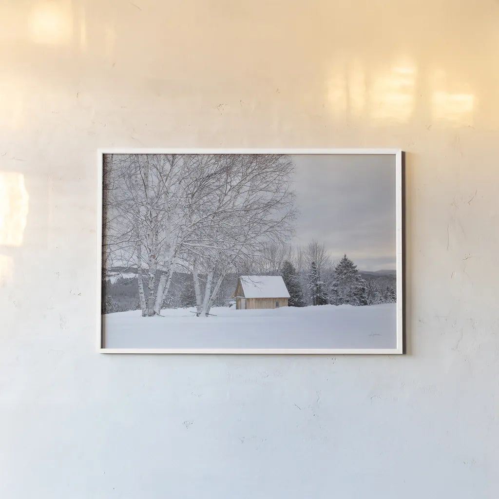Barn with a View by Aledanda. shown as a paper print in a white frame. Available as a archival giclee rolled canvas, fine art paper, or poster print. SKU 60527i.