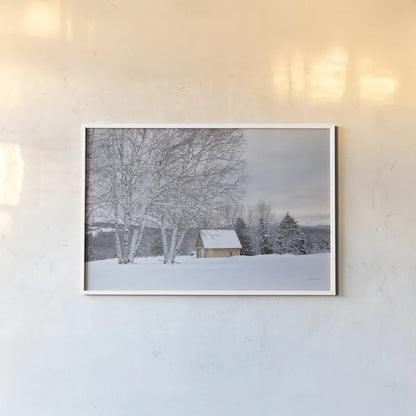 Barn with a View by Aledanda. shown as a paper print in a white frame. Available as a archival giclee rolled canvas, fine art paper, or poster print. SKU 60527i.