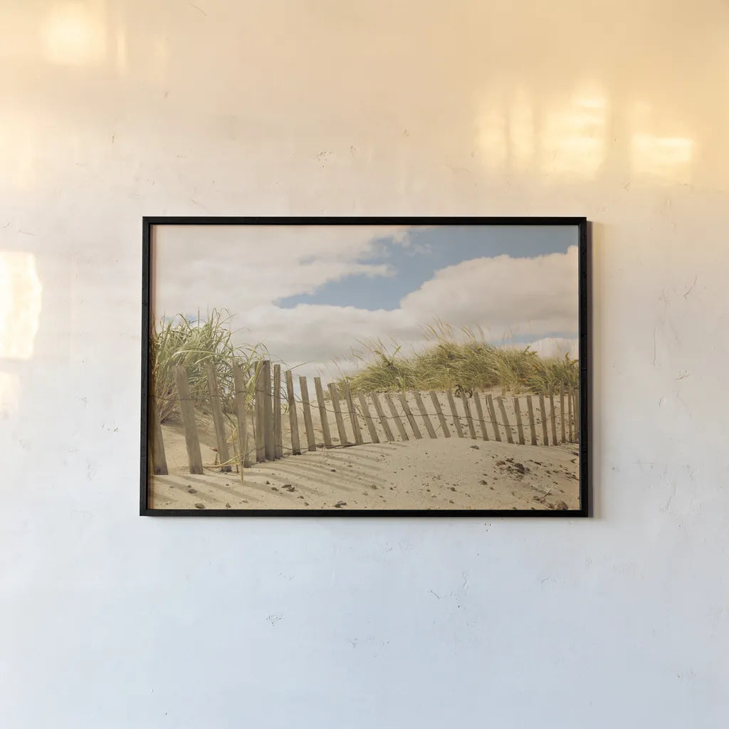Beach Dunes I by Aledanda. shown as a paper print in a black flame. Available as a archival giclee rolled canvas, fine art paper, or poster print. SKU 46210i.