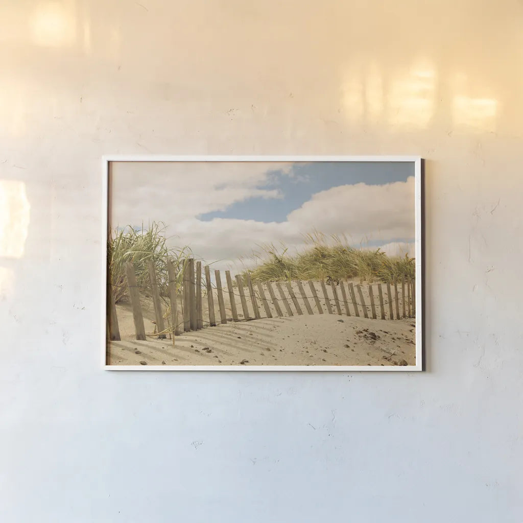 Beach Dunes I by Aledanda. shown as a paper print in a white frame. Available as a archival giclee rolled canvas, fine art paper, or poster print. SKU 46210i.