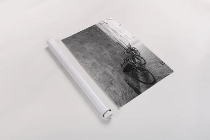Bicycles in the Alley by Aledanda. shown as a rolled paper print. Available as archival giclee rolled canvas, fine art paper, or poster print. SKU 67688h.