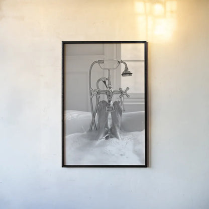 Bubble Bath I by Aledanda. shown as a paper print in a black flame. Available as a archival giclee rolled canvas, fine art paper, or poster print. SKU 57992h.