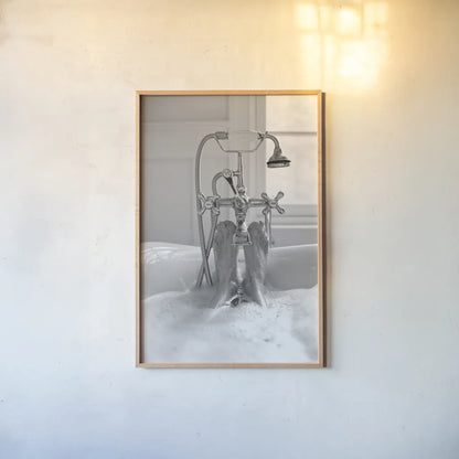 Bubble Bath I by Aledanda. shown as a paper print in a natural frame. Available as a archival giclee rolled canvas, fine art paper, or poster print. SKU 57992h.