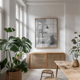 Bubble Bath II by Aledanda. shown as a print in a natural wood frame in a dining room. Available as a archival giclee rolled canvas, fine art paper, or poster print. SKU 57993h.