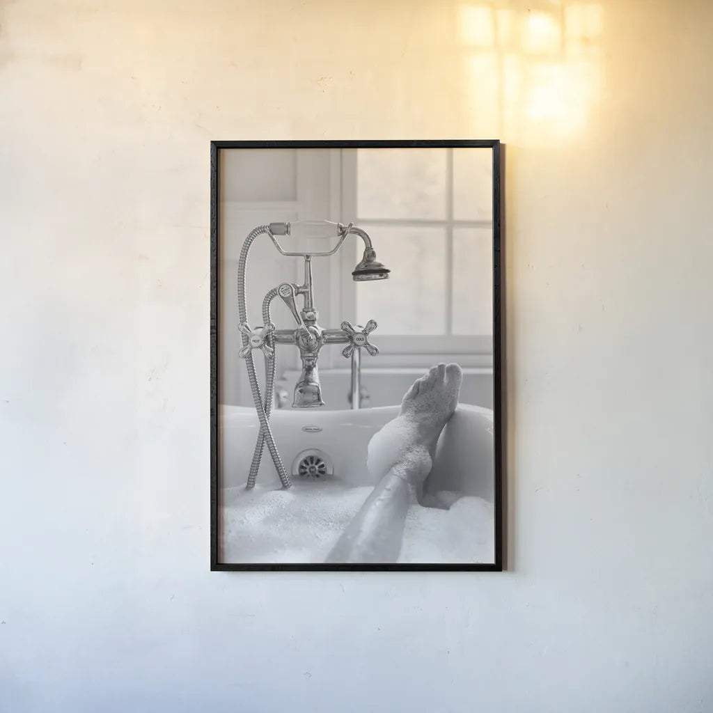 Bubble Bath II by Aledanda. shown as a paper print in a black flame. Available as a archival giclee rolled canvas, fine art paper, or poster print. SKU 57993h.