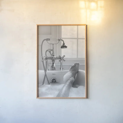 Bubble Bath II by Aledanda. shown as a paper print in a natural frame. Available as a archival giclee rolled canvas, fine art paper, or poster print. SKU 57993h.