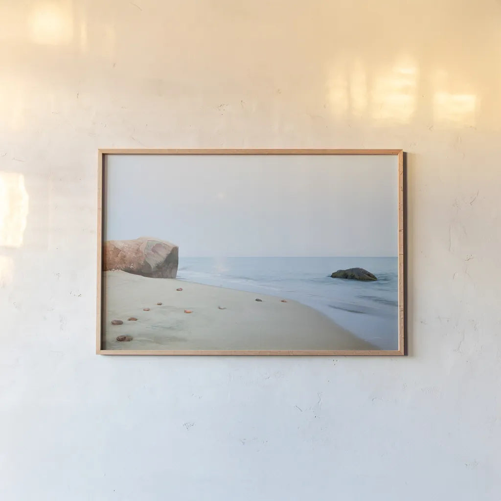 Coastal Rocks by Aledanda. shown as a paper print in a natural frame. Available as a archival giclee rolled canvas, fine art paper, or poster print. SKU 46203i.