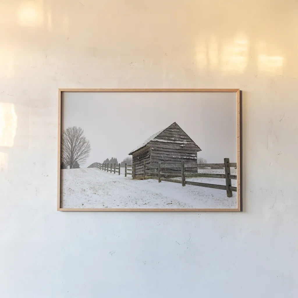 Coming to the Barn by Aledanda. shown as a paper print in a natural frame. Available as a archival giclee rolled canvas, fine art paper, or poster print. SKU 60533i.