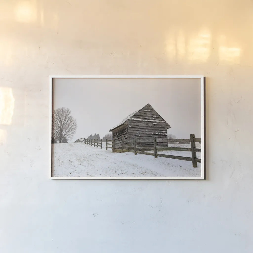 Coming to the Barn by Aledanda. shown as a paper print in a white frame. Available as a archival giclee rolled canvas, fine art paper, or poster print. SKU 60533i.
