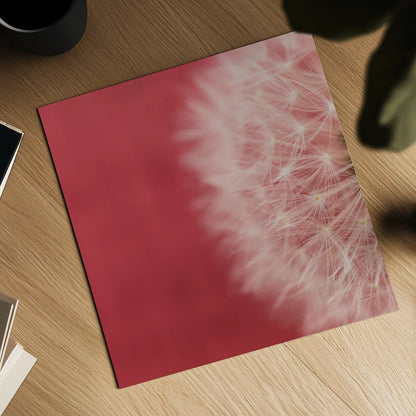 Dandelion on Red II by Aledanda. Shown as a detailed flat fine art print, highlighting archival giclee quality. Available as an archival giclee rolled canvas, fine art paper, or poster print. SKU 55245a.