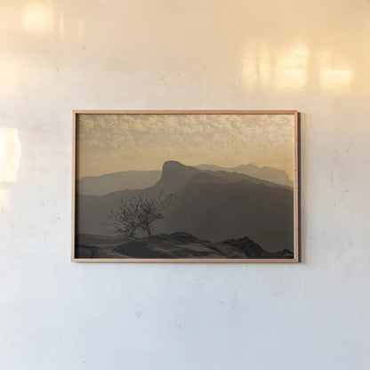 Desertscape by Aledanda. shown as a paper print in a natural frame. Available as a archival giclee rolled canvas, fine art paper, or poster print. SKU 98021i.