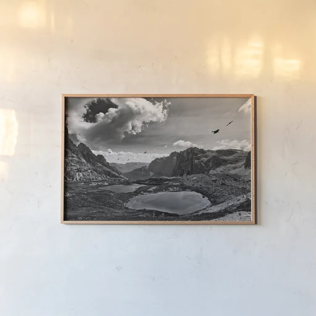 Dolomiti III by Aledanda. shown as a paper print in a natural frame. Available as a archival giclee rolled canvas, fine art paper, or poster print. SKU 64366i.