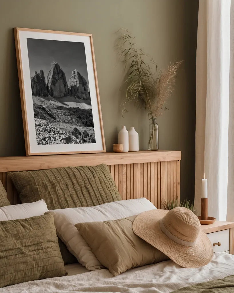 Dolomiti IV by Aledanda. shown as a paper print in a natural frame. Available as a archival giclee rolled canvas, fine art paper, or poster print. SKU 64367h.