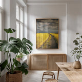 Down the Road by Aledanda. shown as a print in a natural wood frame in a dining room. Available as a archival giclee rolled canvas, fine art paper, or poster print. SKU 38322h.