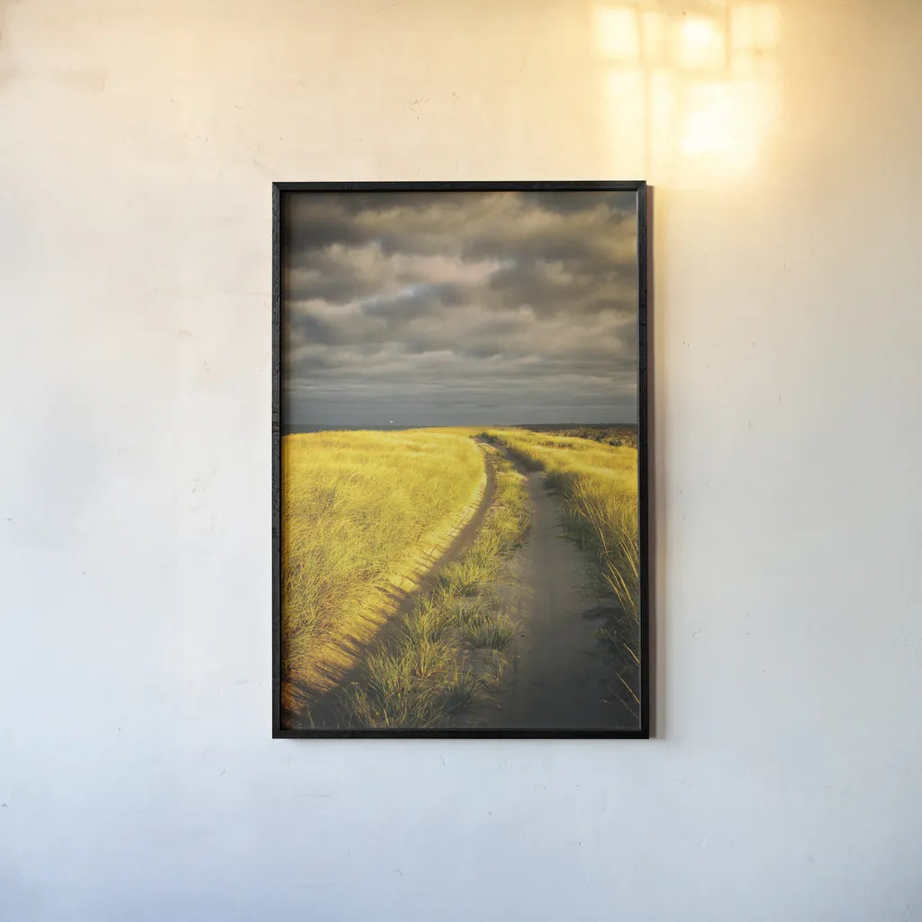 Down the Road by Aledanda. shown as a paper print in a black flame. Available as a archival giclee rolled canvas, fine art paper, or poster print. SKU 38322h.