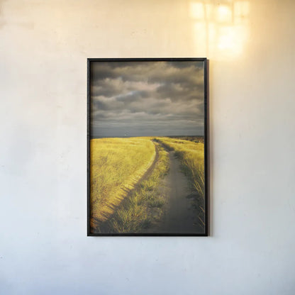Down the Road by Aledanda. shown as a paper print in a black flame. Available as a archival giclee rolled canvas, fine art paper, or poster print. SKU 38322h.