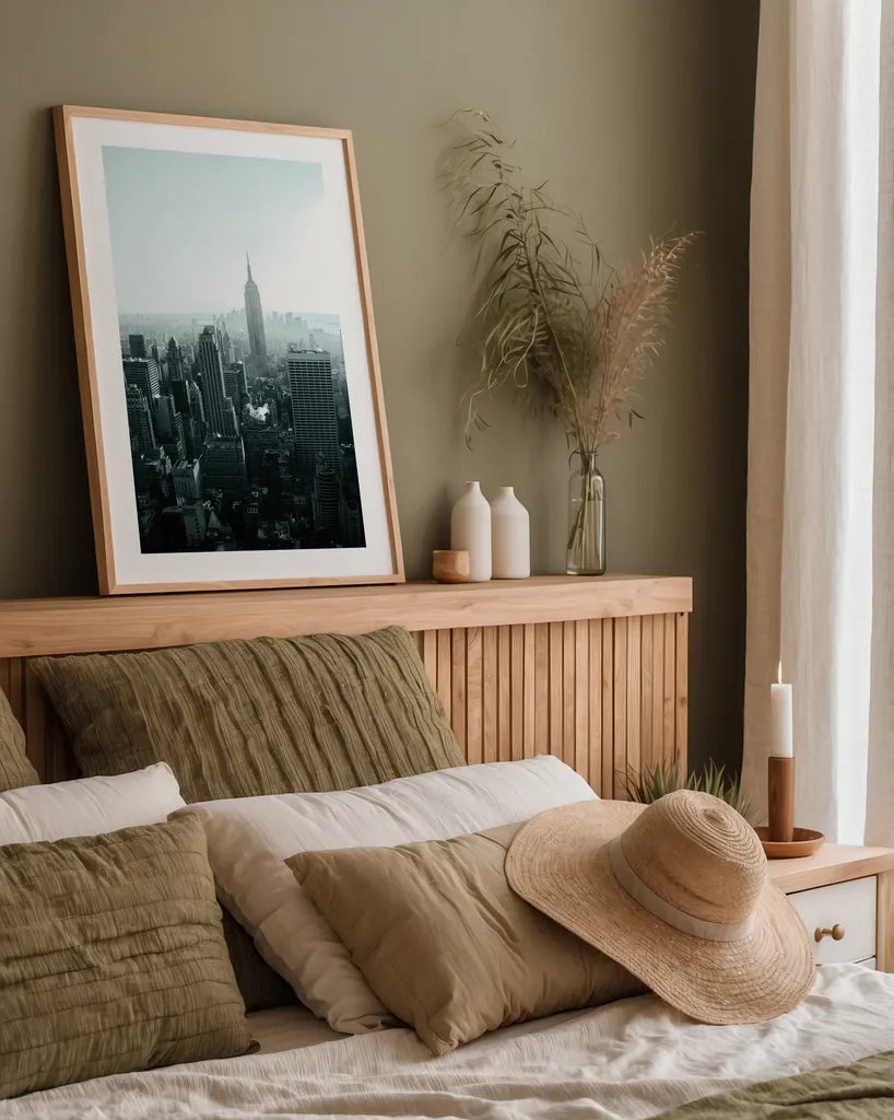 Empire Blue Gray by Aledanda. shown as a paper print in a natural frame. Available as a archival giclee rolled canvas, fine art paper, or poster print. SKU 79231h.