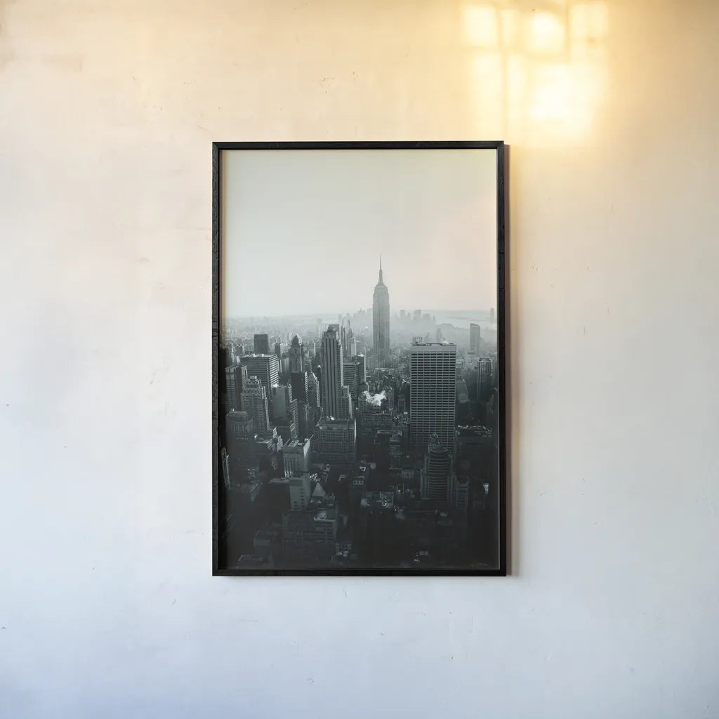 Empire Blue Gray by Aledanda. shown as a paper print in a black flame. Available as a archival giclee rolled canvas, fine art paper, or poster print. SKU 79231h.